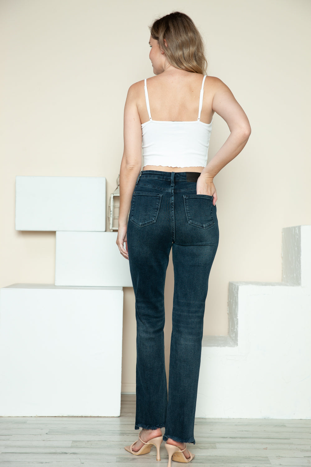 Judy Blue Button Fly Hem Destroy High Rise Straight Jeans