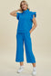 Texture Ruffle Short Sleeve Top and Wide Leg Pants Set - 5 Colors