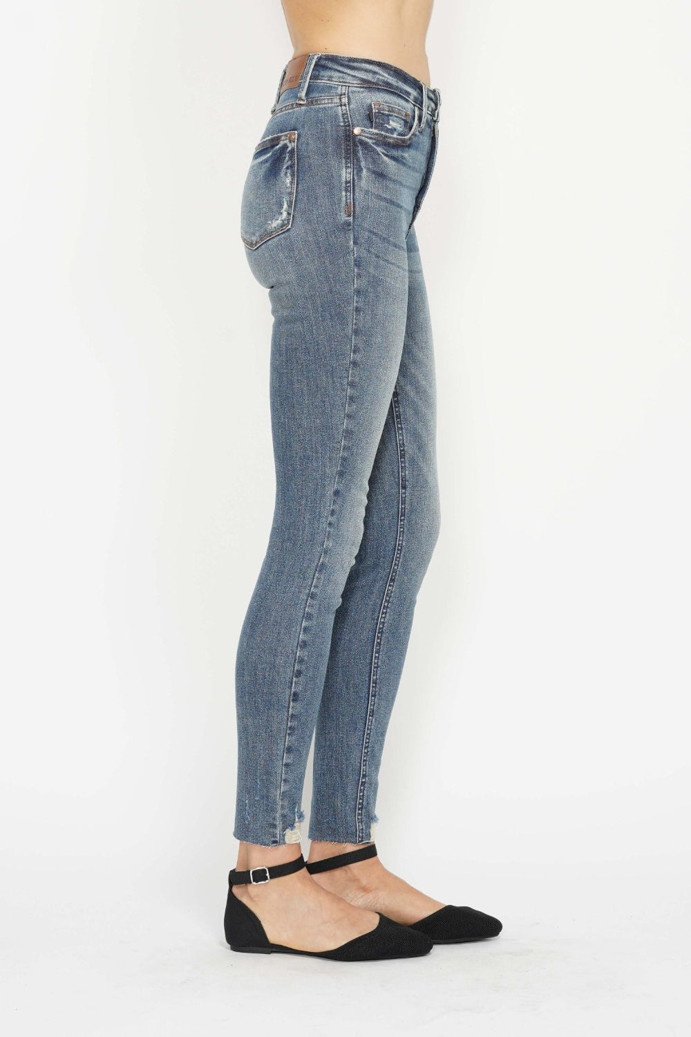 Judy Blue Tummy Control High Rise Vintage Wash Hem Destroy Skinny Jeans