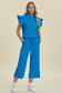 Texture Ruffle Short Sleeve Top and Wide Leg Pants Set - 5 Colors