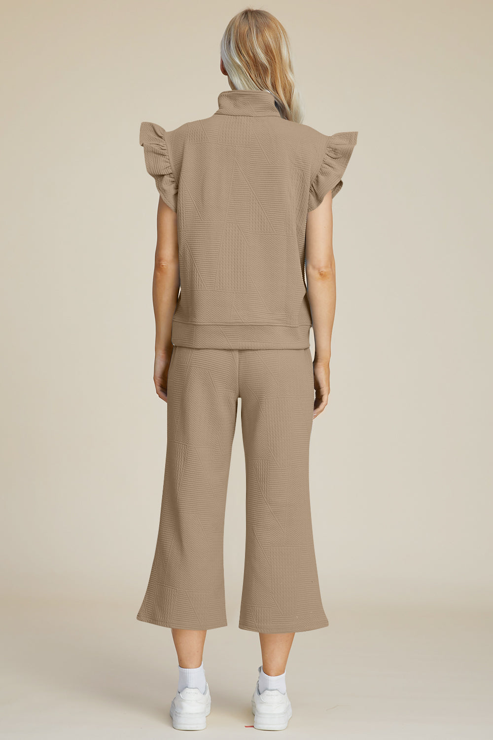 Texture Ruffle Short Sleeve Top and Wide Leg Pants Set - 5 Colors