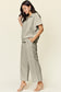 Texture Half Zip Short Sleeve Top and Pants Set - 6 Colors