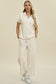 Collared Neck Short Sleeve Top and Pants Set - 2 Colors