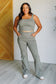 Building Habits Twill Flared Crossover Waist Pant in Dusty Olive