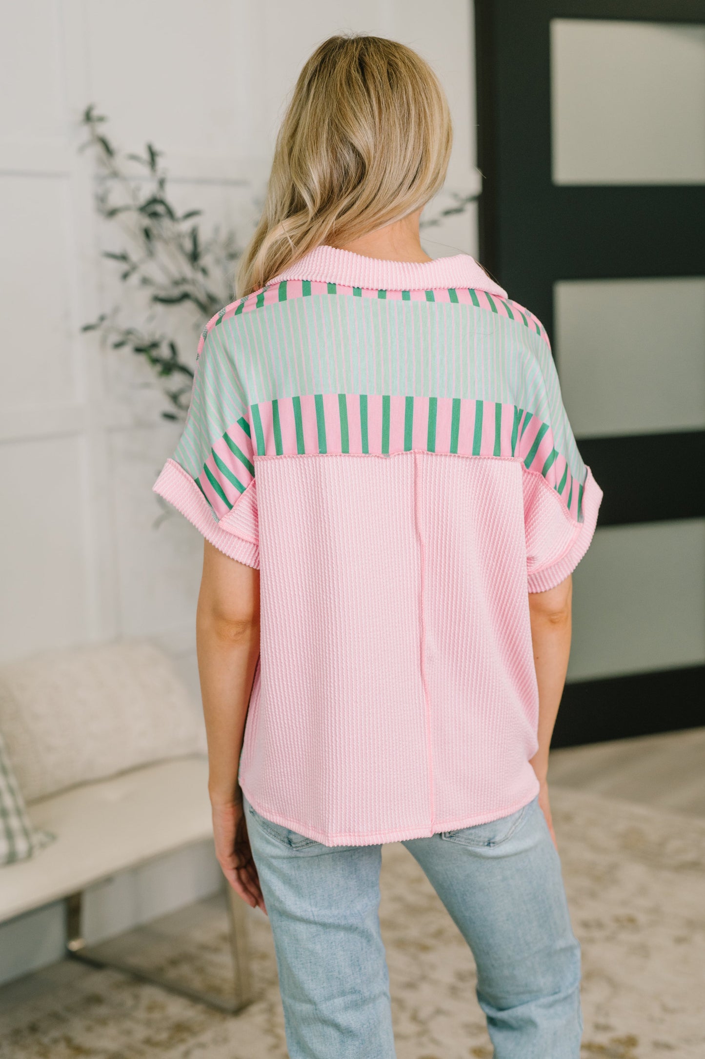 Can't Control It Collared Color Block Top
