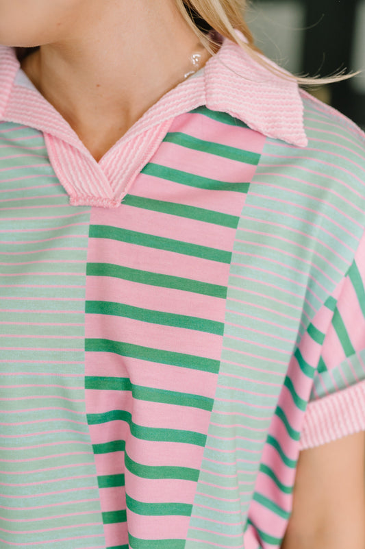 Can't Control It Collared Color Block Top