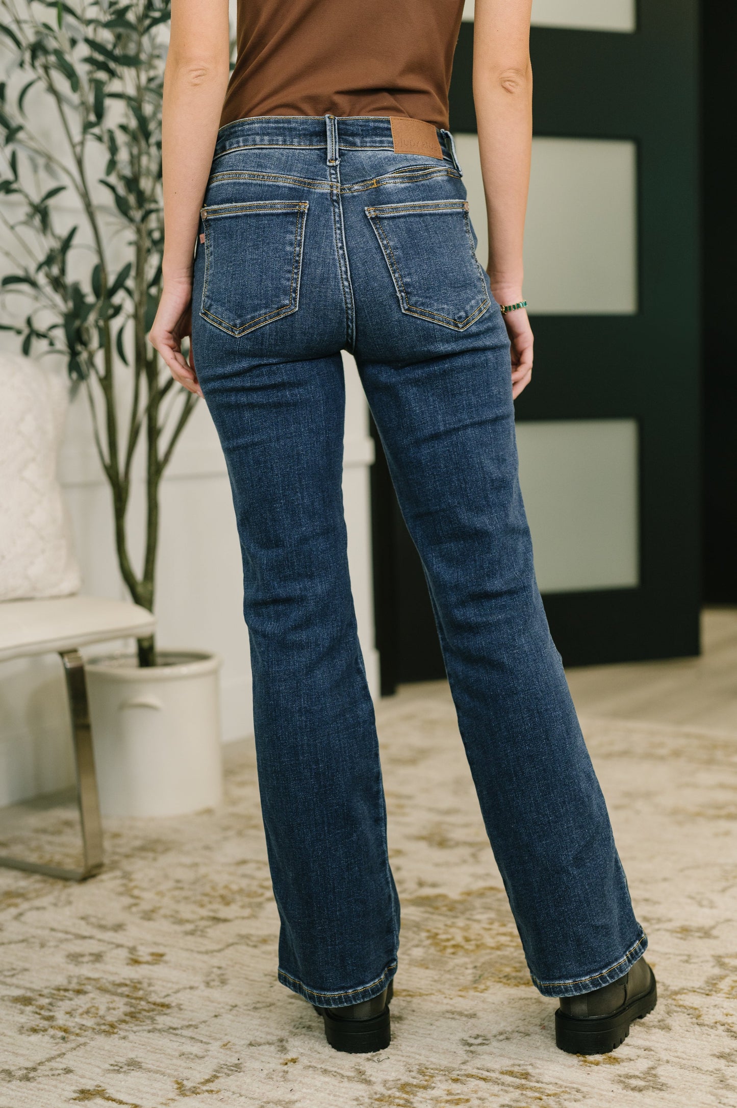 Judy Blue Mid Rise Bootcut Jeans with Cell Phone Back Pocket & Slit