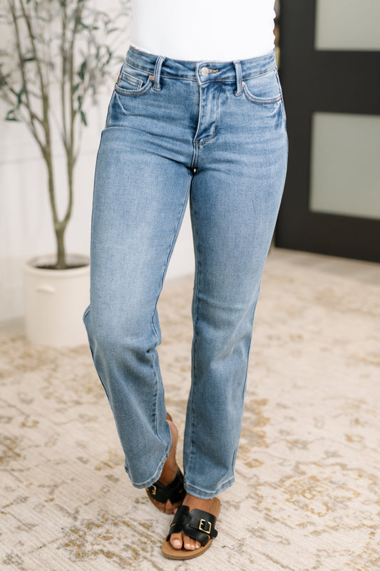Judy Blue Mid Rise Control Top Vintage Straight Jeans