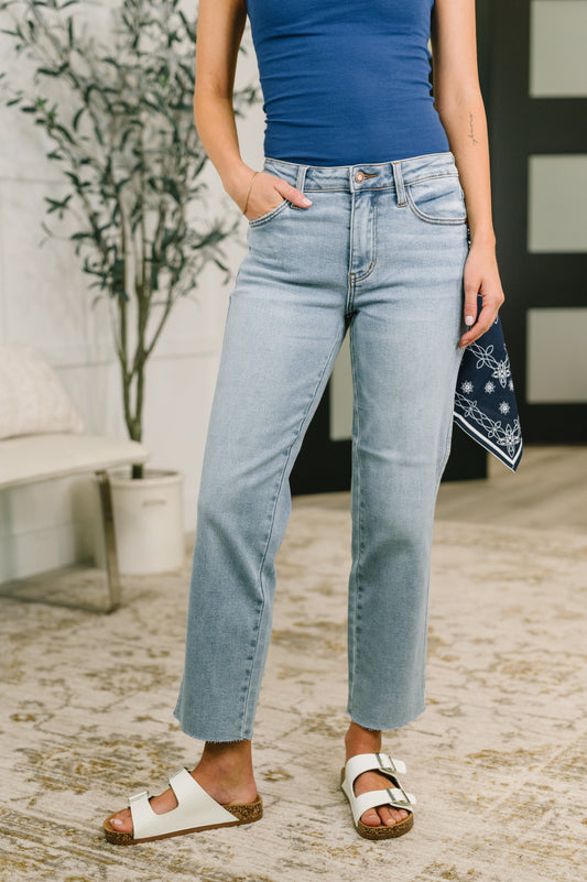 Judy Blue Mid Rise Ankle Straight w Bandana Loop