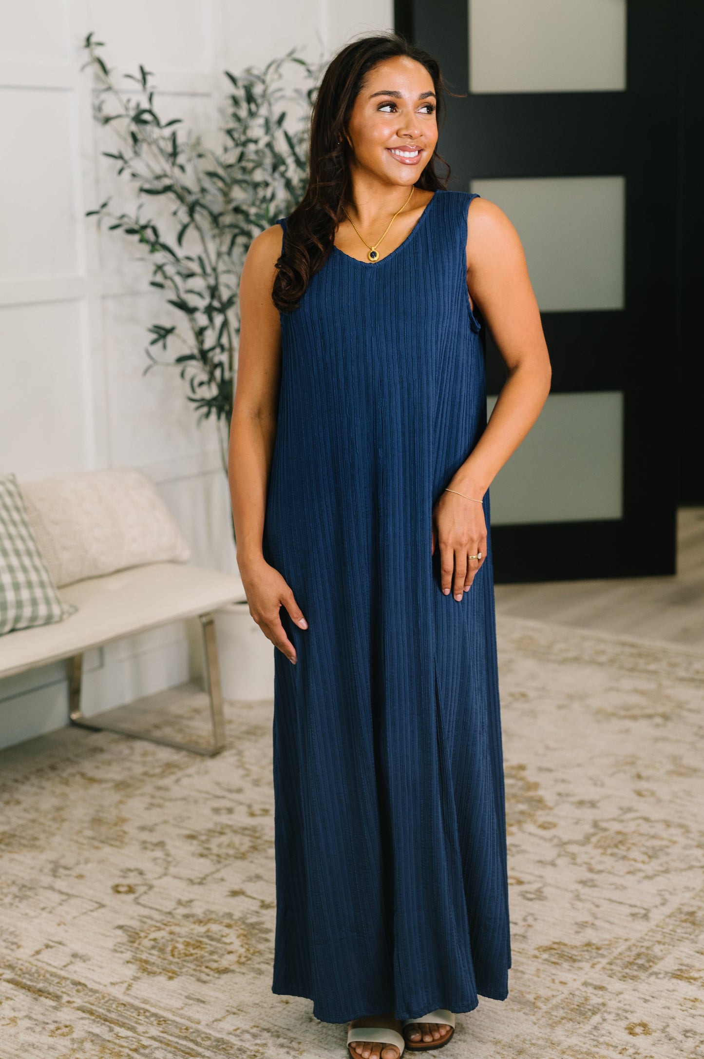 Everything She Wants Sleeveless Maxi Dress in Navy