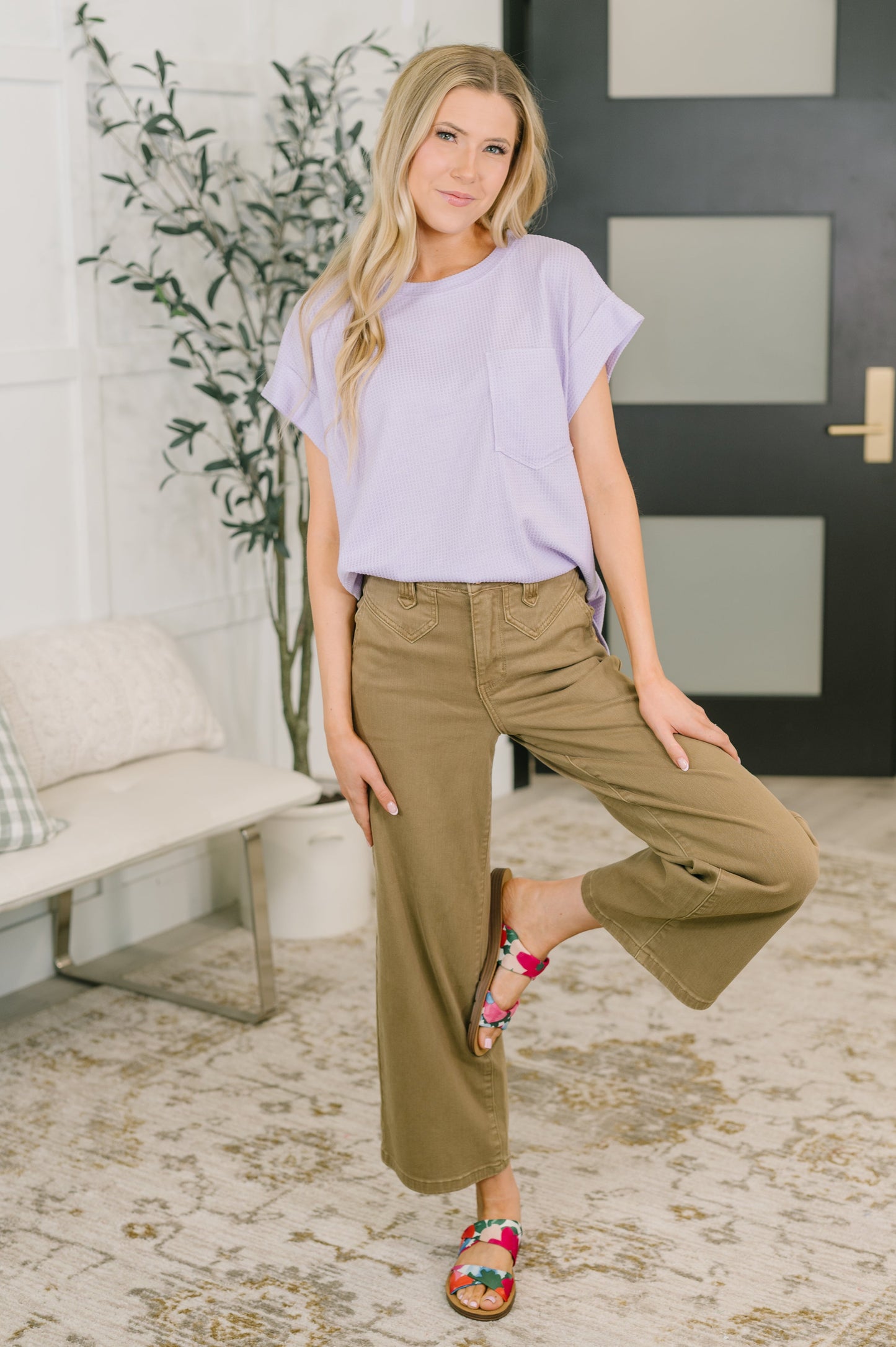 Foundation First Waffle Knit Relaxed Tee in Lilac