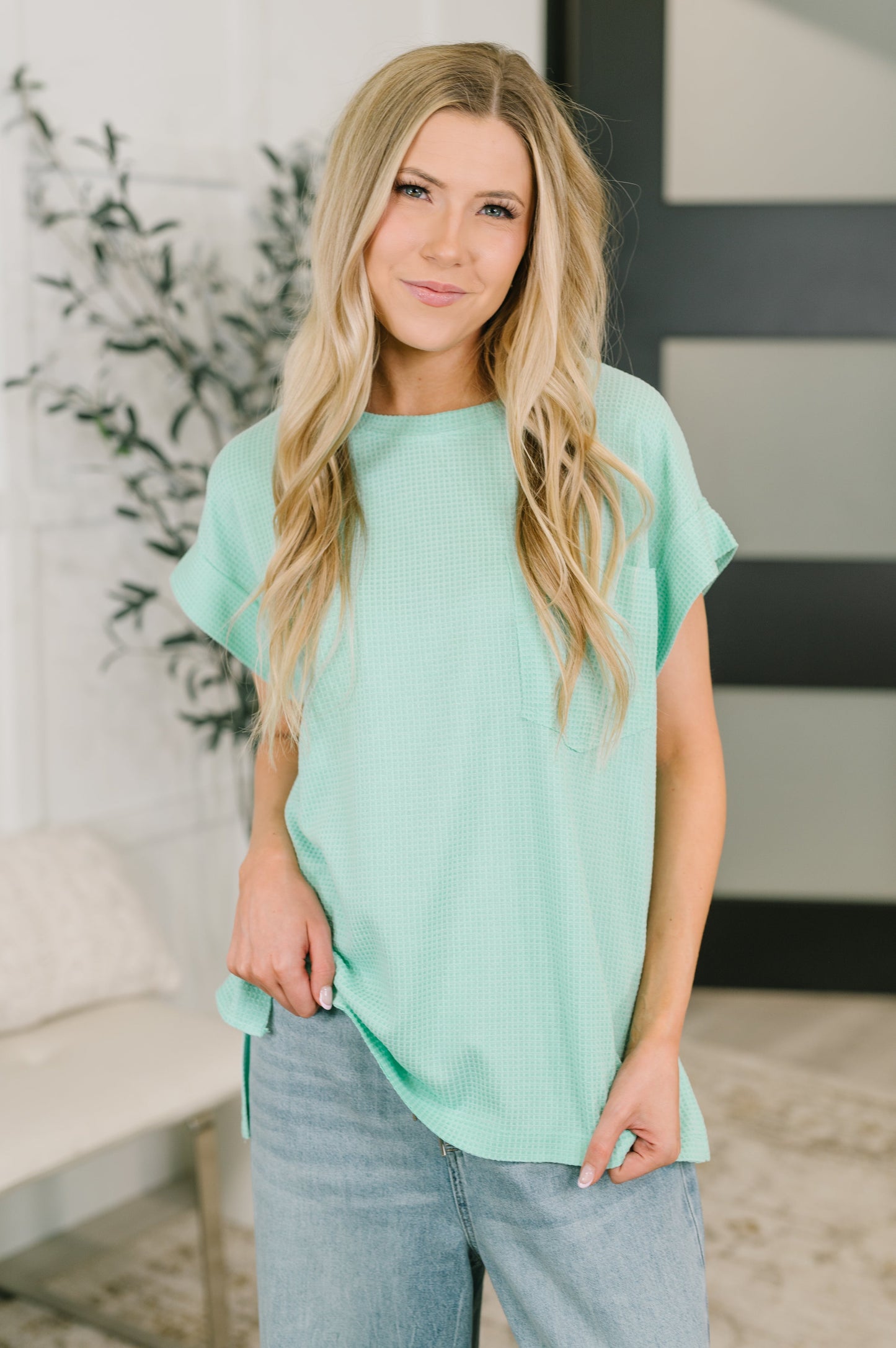 Foundation First Waffle Knit Relaxed Tee in Mint