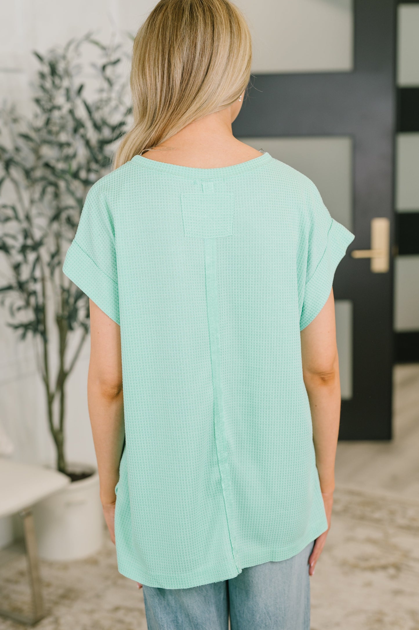 Foundation First Waffle Knit Relaxed Tee in Mint