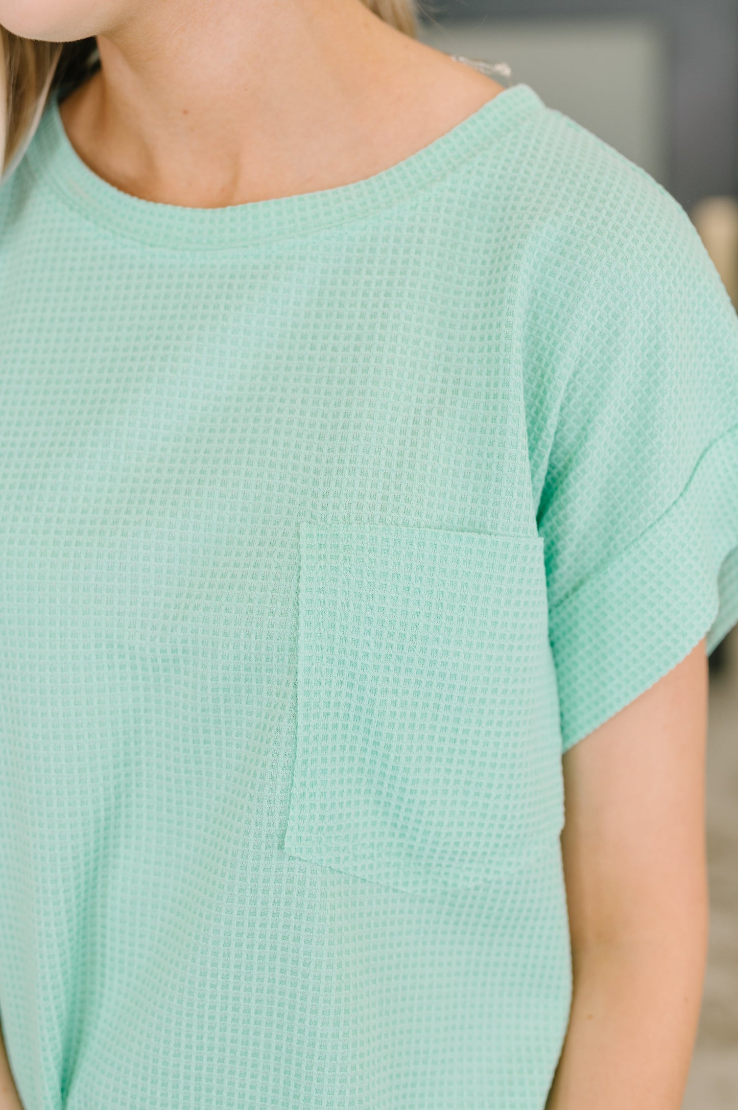 Foundation First Waffle Knit Relaxed Tee in Mint