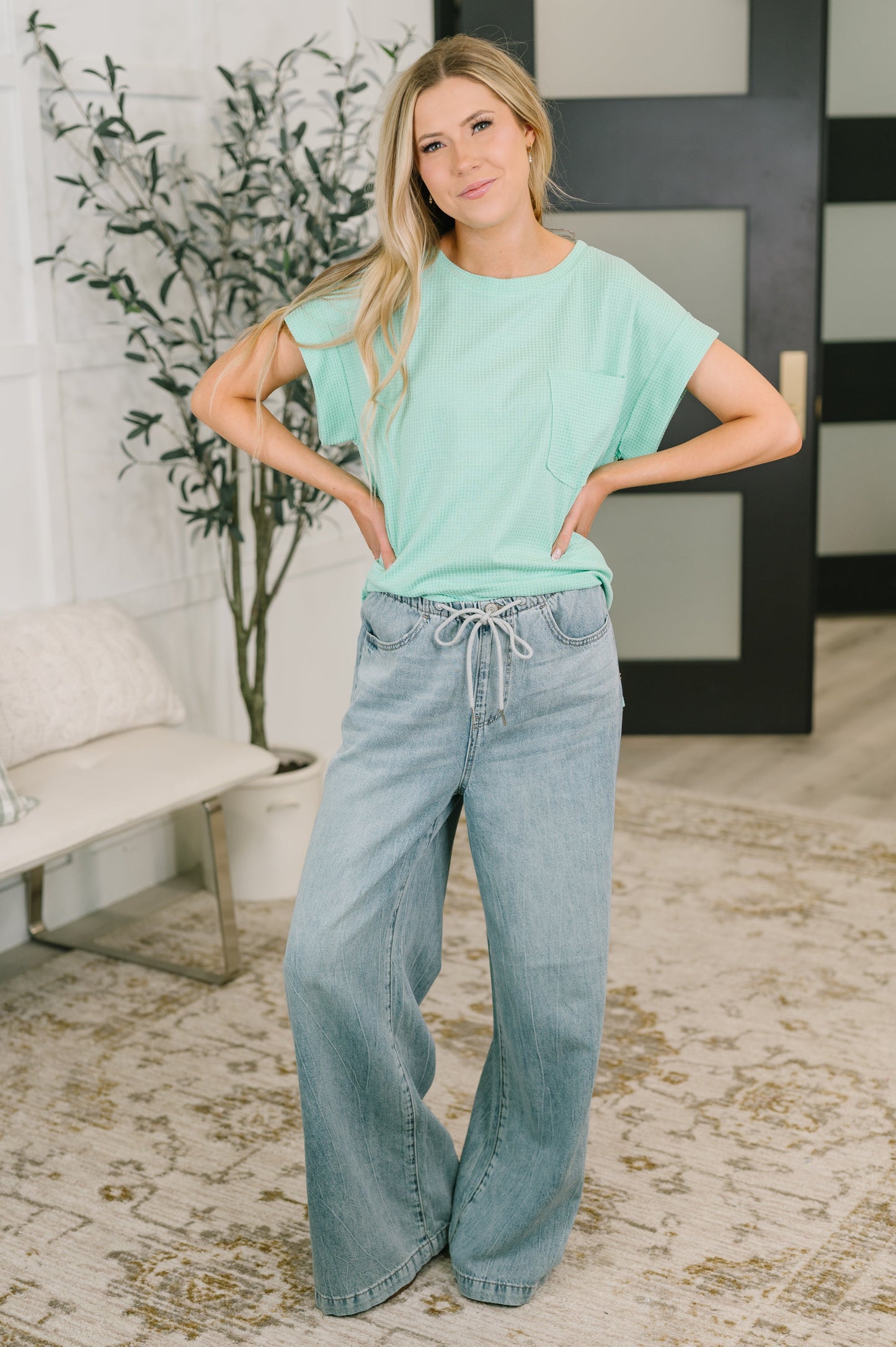 Foundation First Waffle Knit Relaxed Tee in Mint