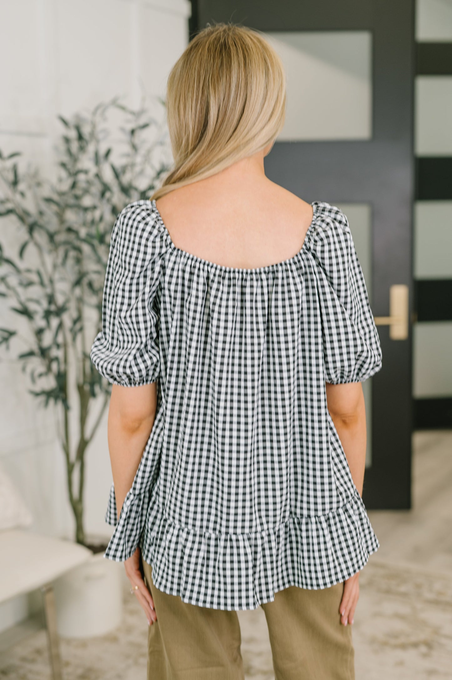 Great Gingham Square Neck Blouse