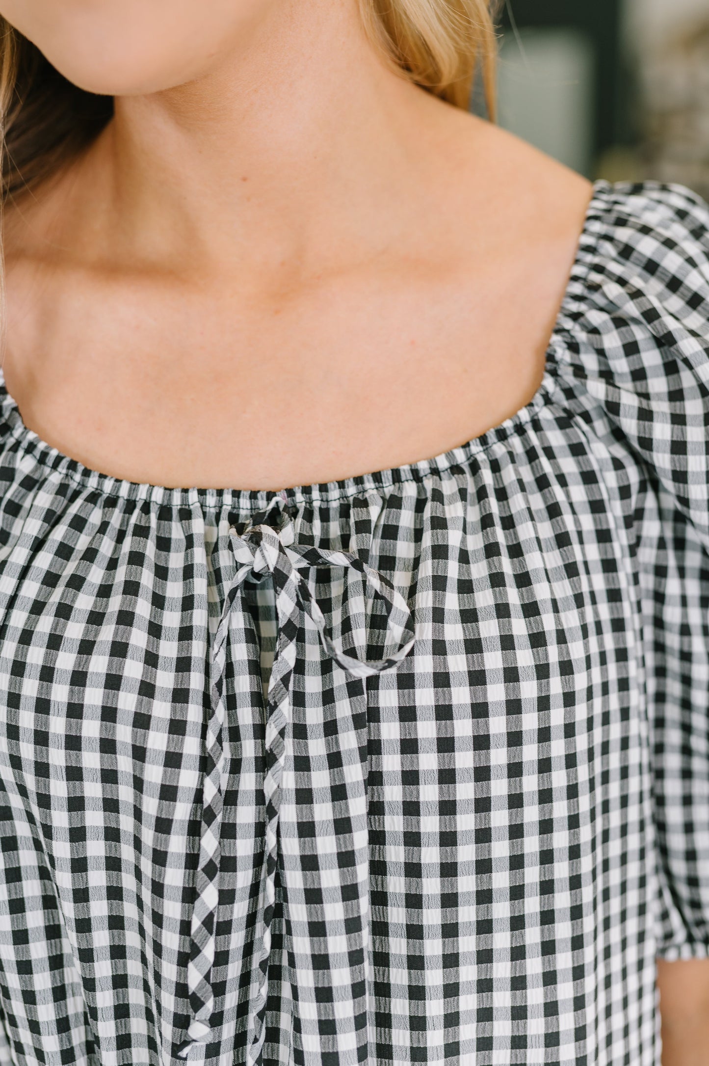 Great Gingham Square Neck Blouse