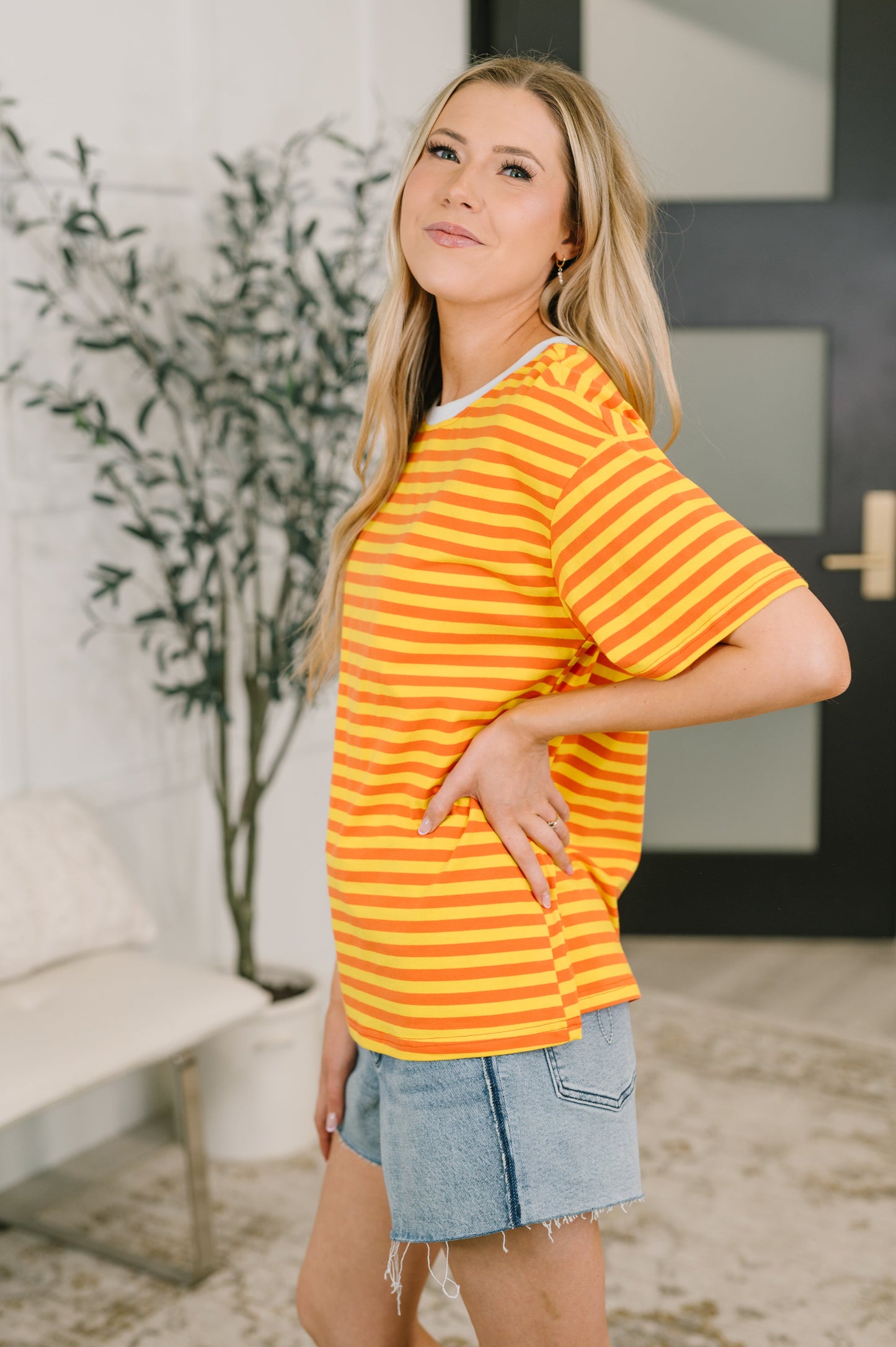 I Think I'm in Love Round Neck Loose Tee in Orange and Yellow