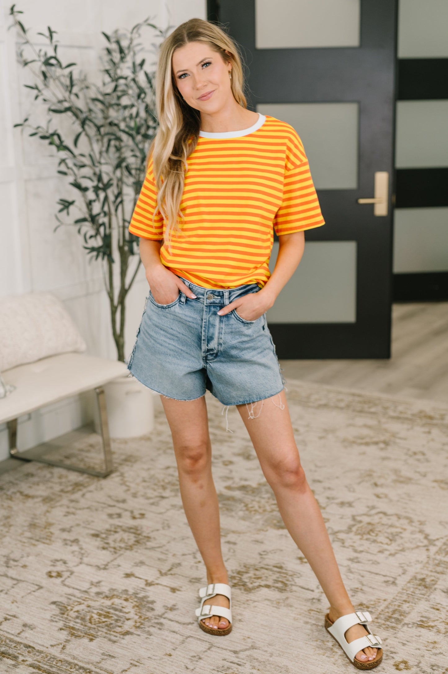 I Think I'm in Love Round Neck Loose Tee in Orange and Yellow