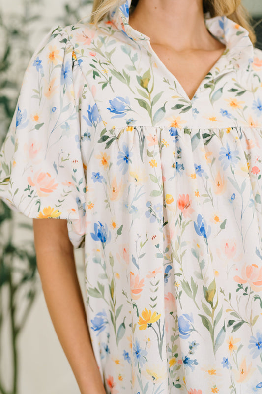In All This Time Notch Neck Floral Blouse
