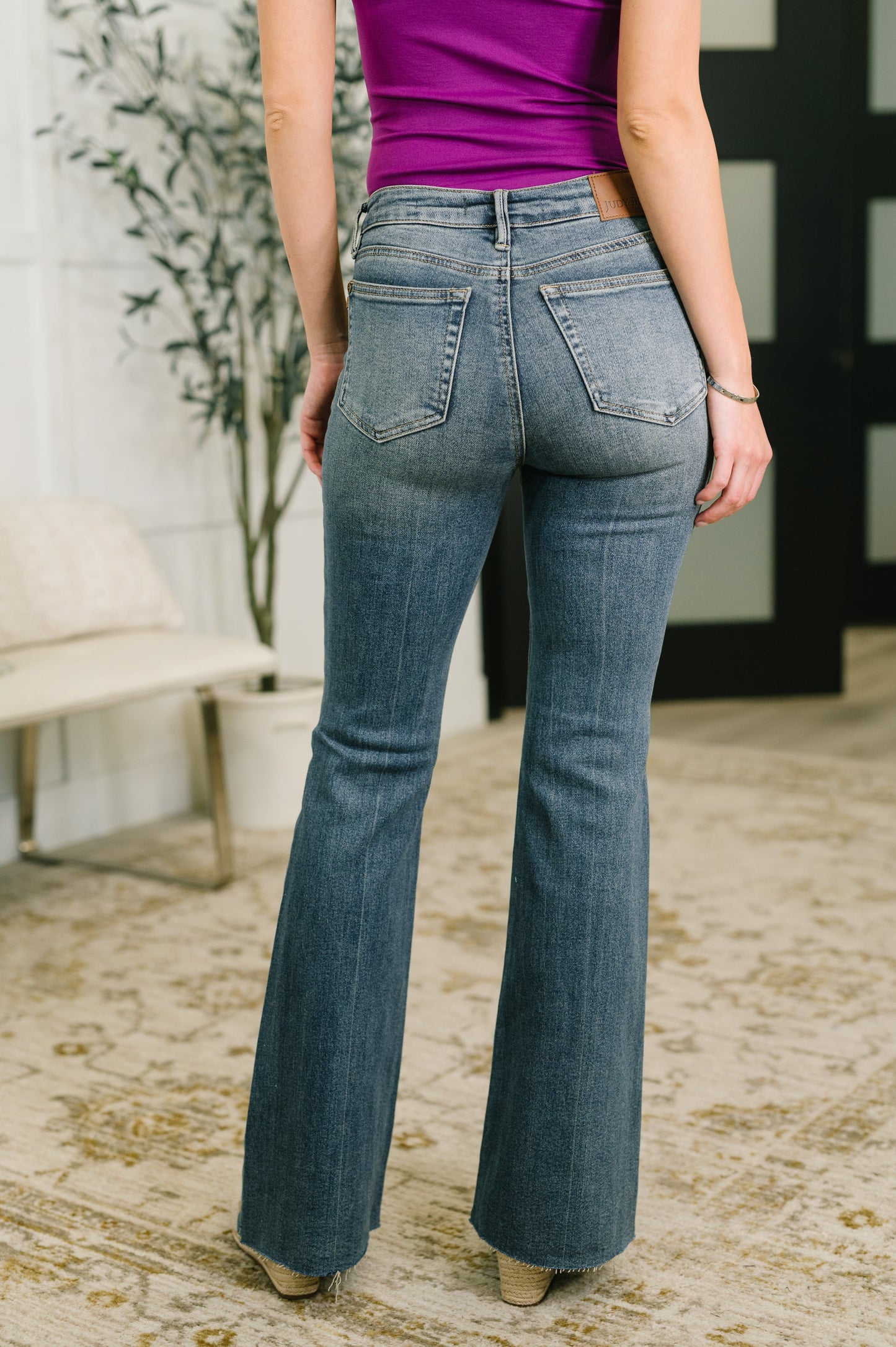 Judy Blue Mid Rise Flare Jean with Front Flap Pockets
