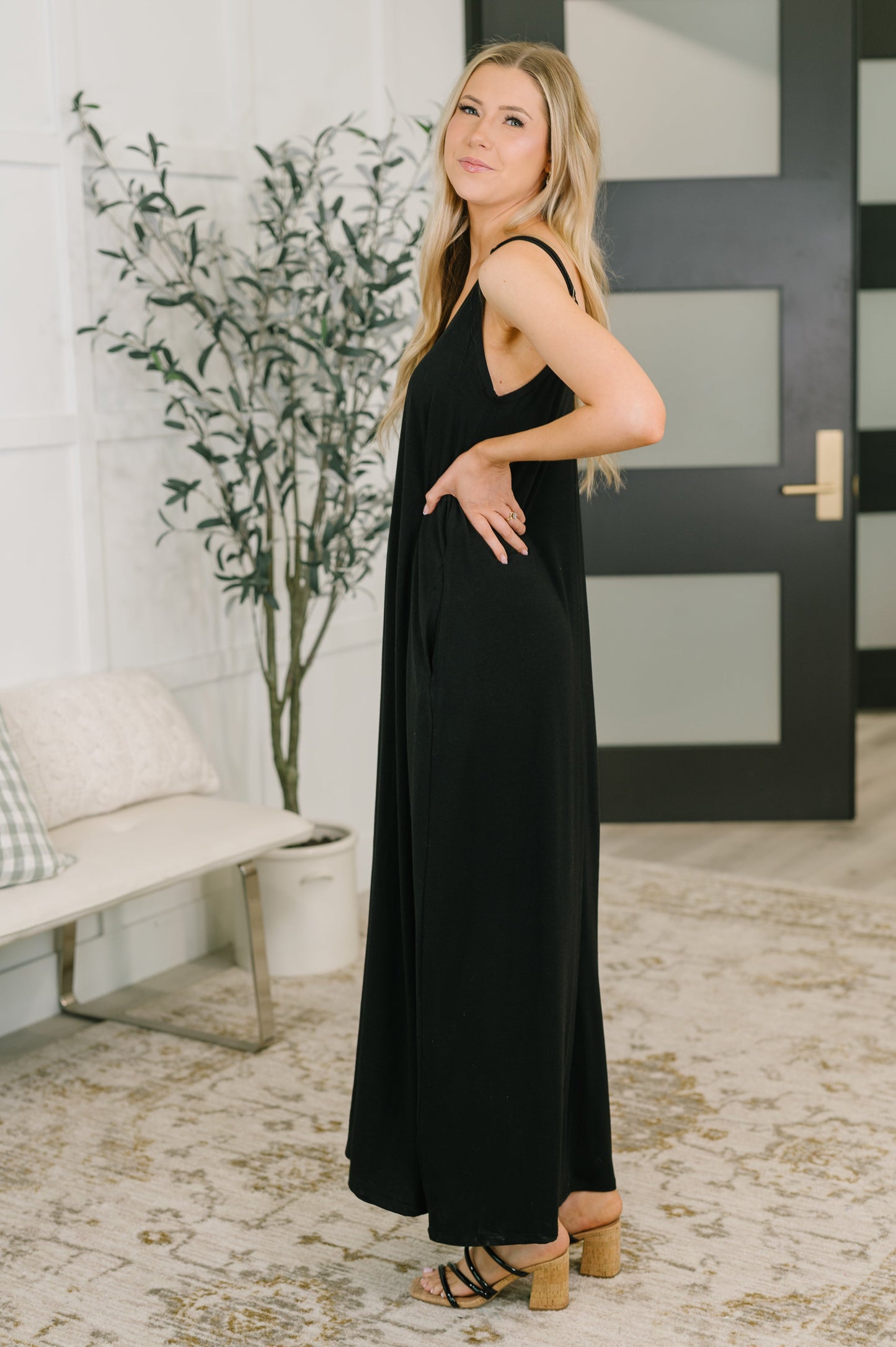 Just Getting Started Spaghetti Strap Maxi Dress in Black