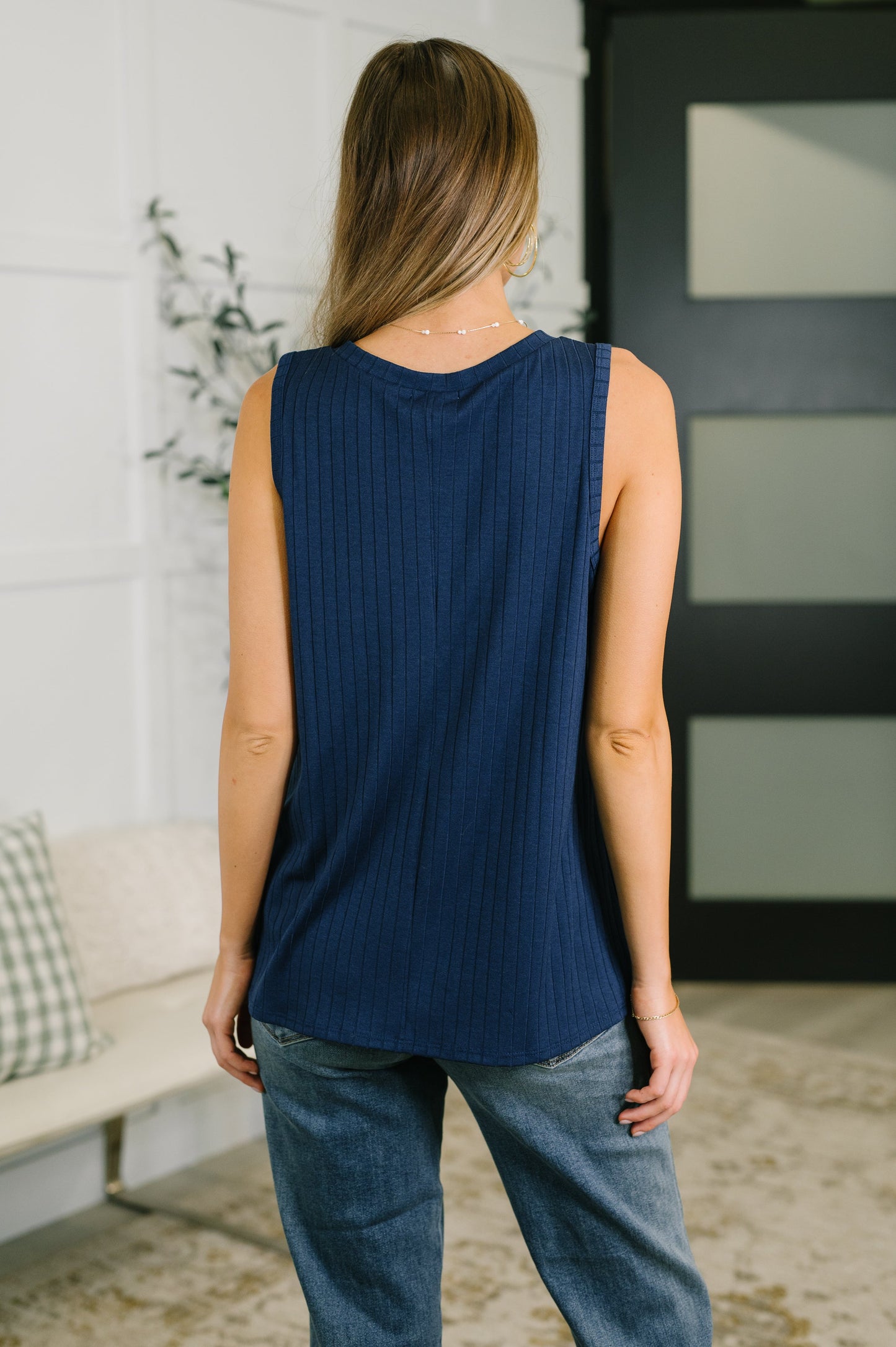 Just Give In Ribbed Knit Tank in Navy