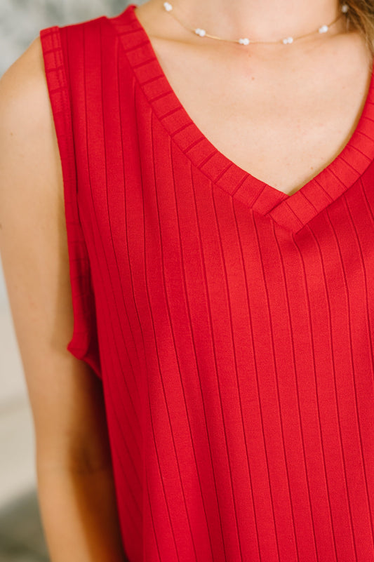 Just Give In Ribbed Knit Tank in Red