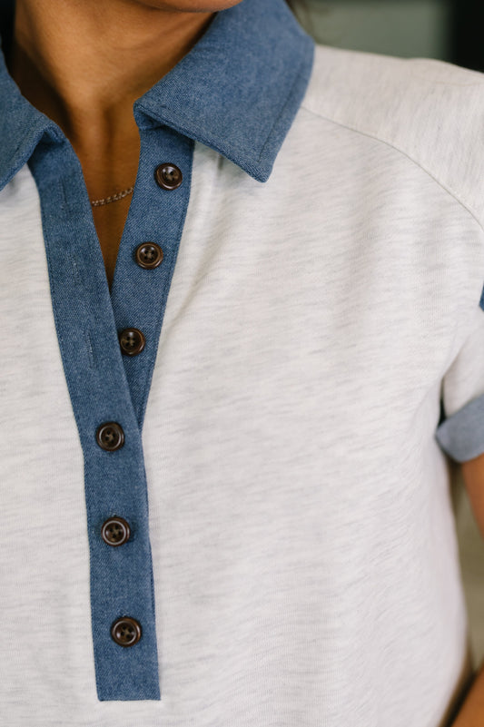 Knowing Me Collared Henley Top