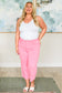 Judy Blue High Rise Control Top Wide Leg Crop Jeans in Pink