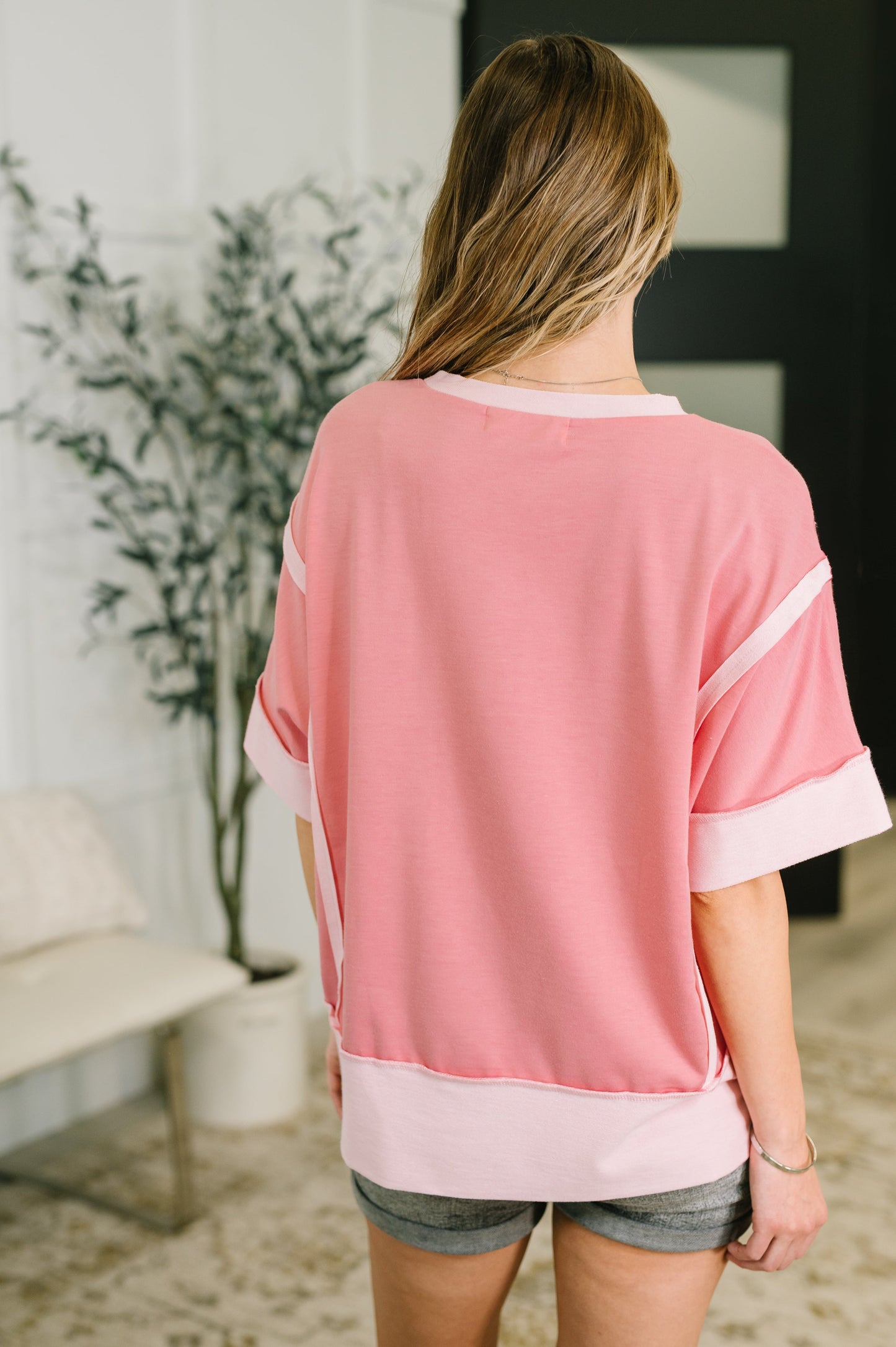 Like Two Old Friends Exposed Seam Top in Pink