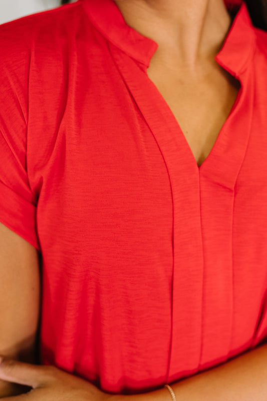 Lizzy Bloom Split Neck Blouse in Red