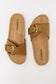 Lizzy Slip On Buckle Strap Sandal in Tan
