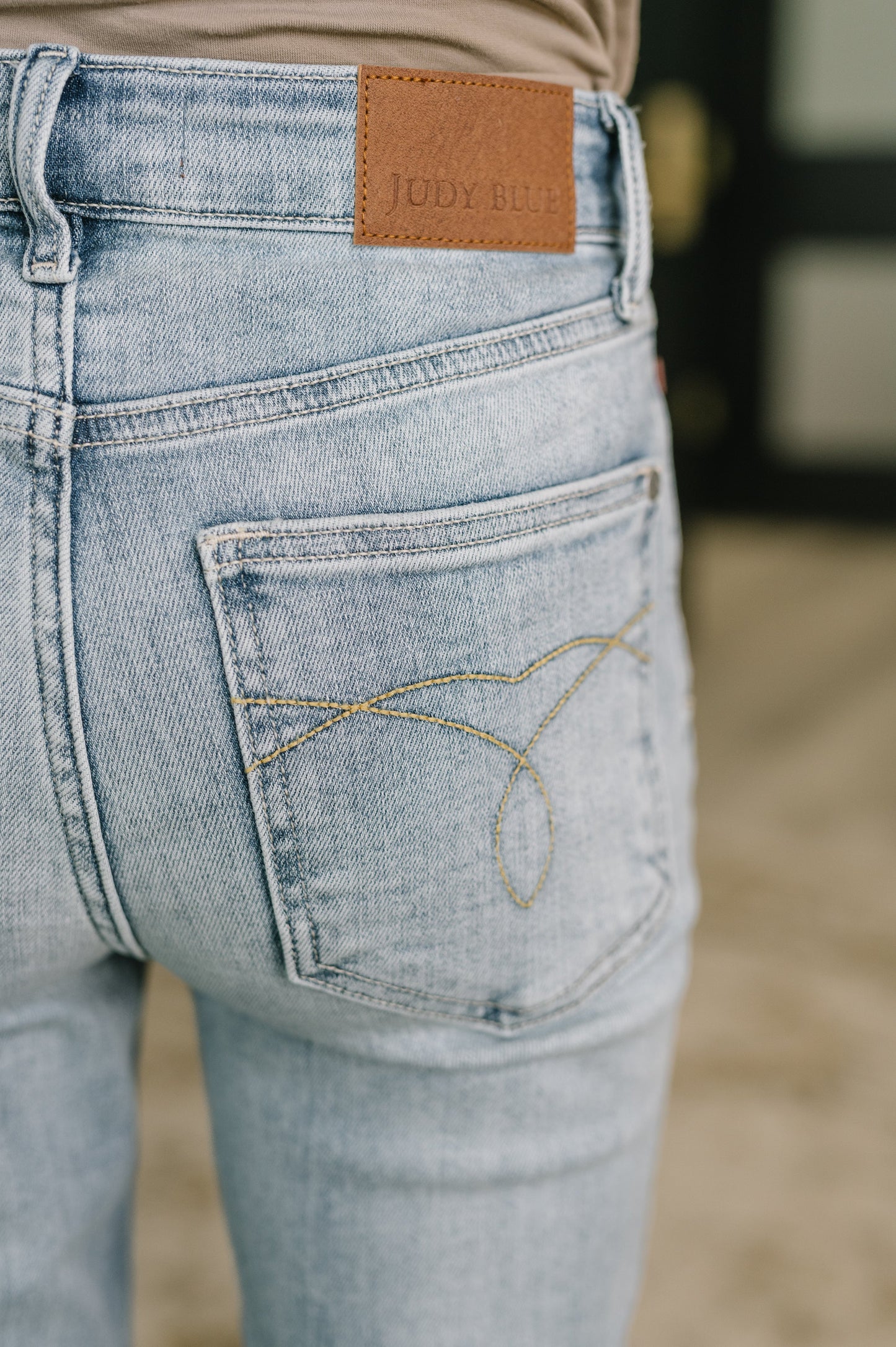 Judy Blue Mid Rise Kick Flare Jeans with Frayed Hem