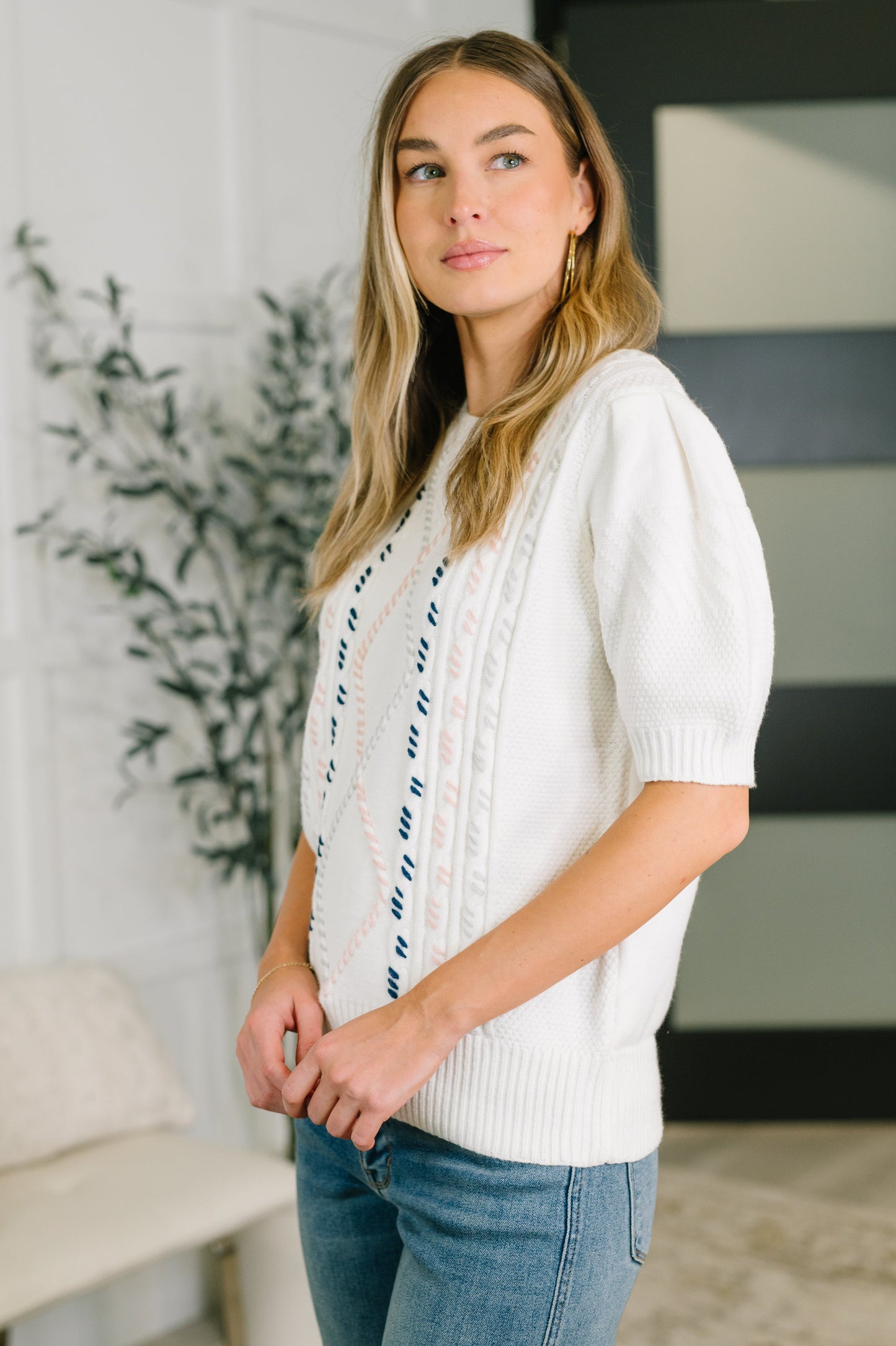 Need a Little Love Cable Knit Puff Sleeve Top