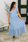Only Chance Pleated Smock Waist Maxi Dress in Blue