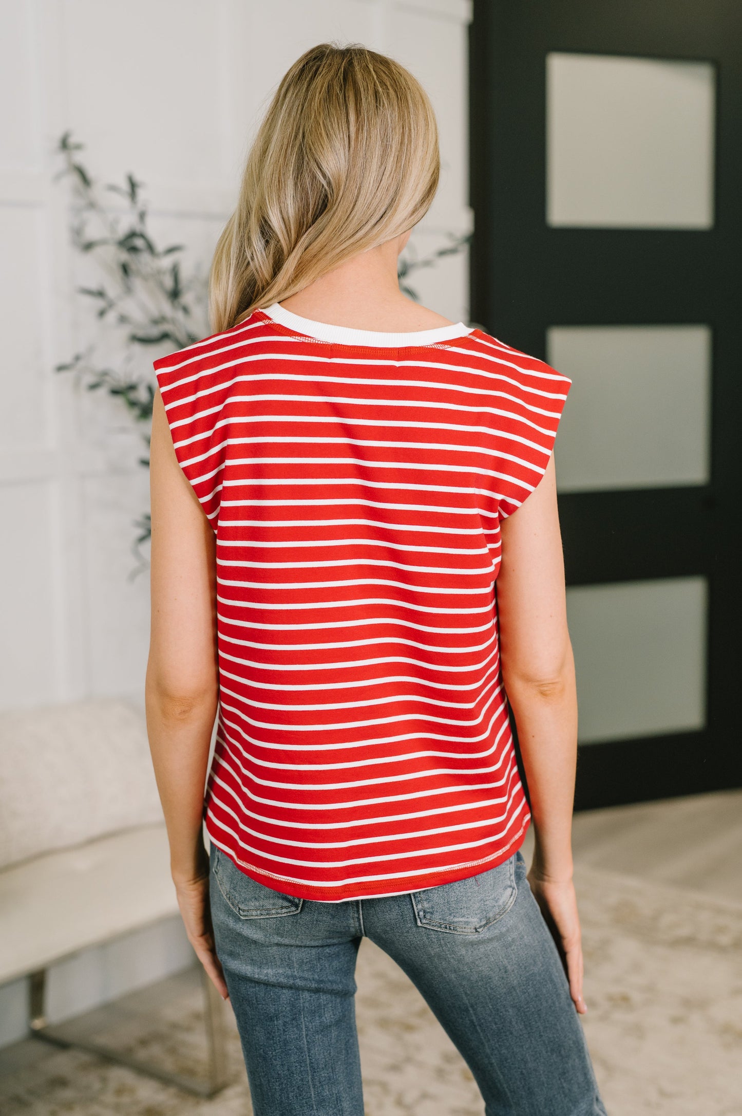 Quite Intimately Striped Muscle Tee in Red