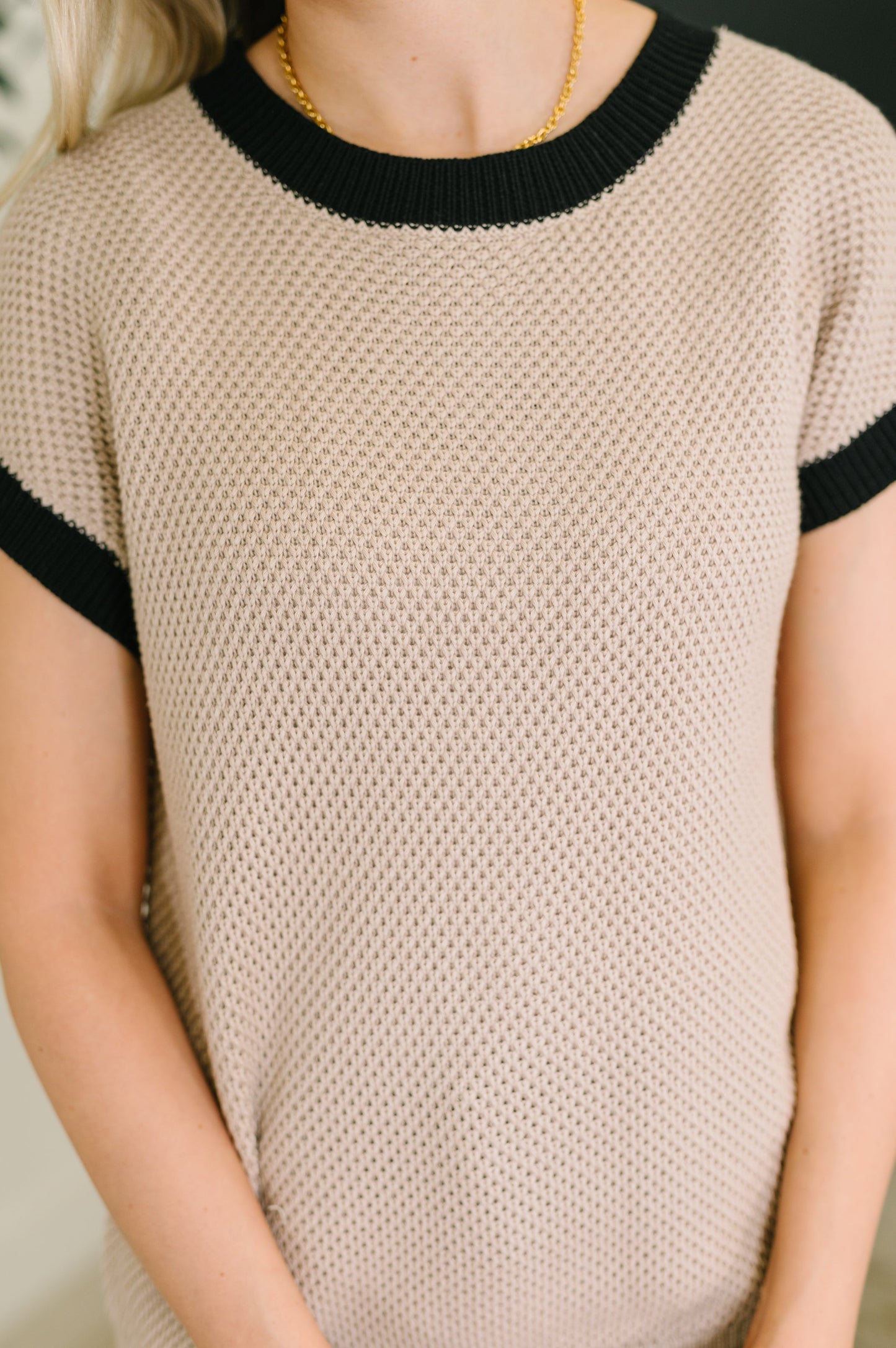 Sure Seems Sweet Contrast Trim Short Sleeve Sweater