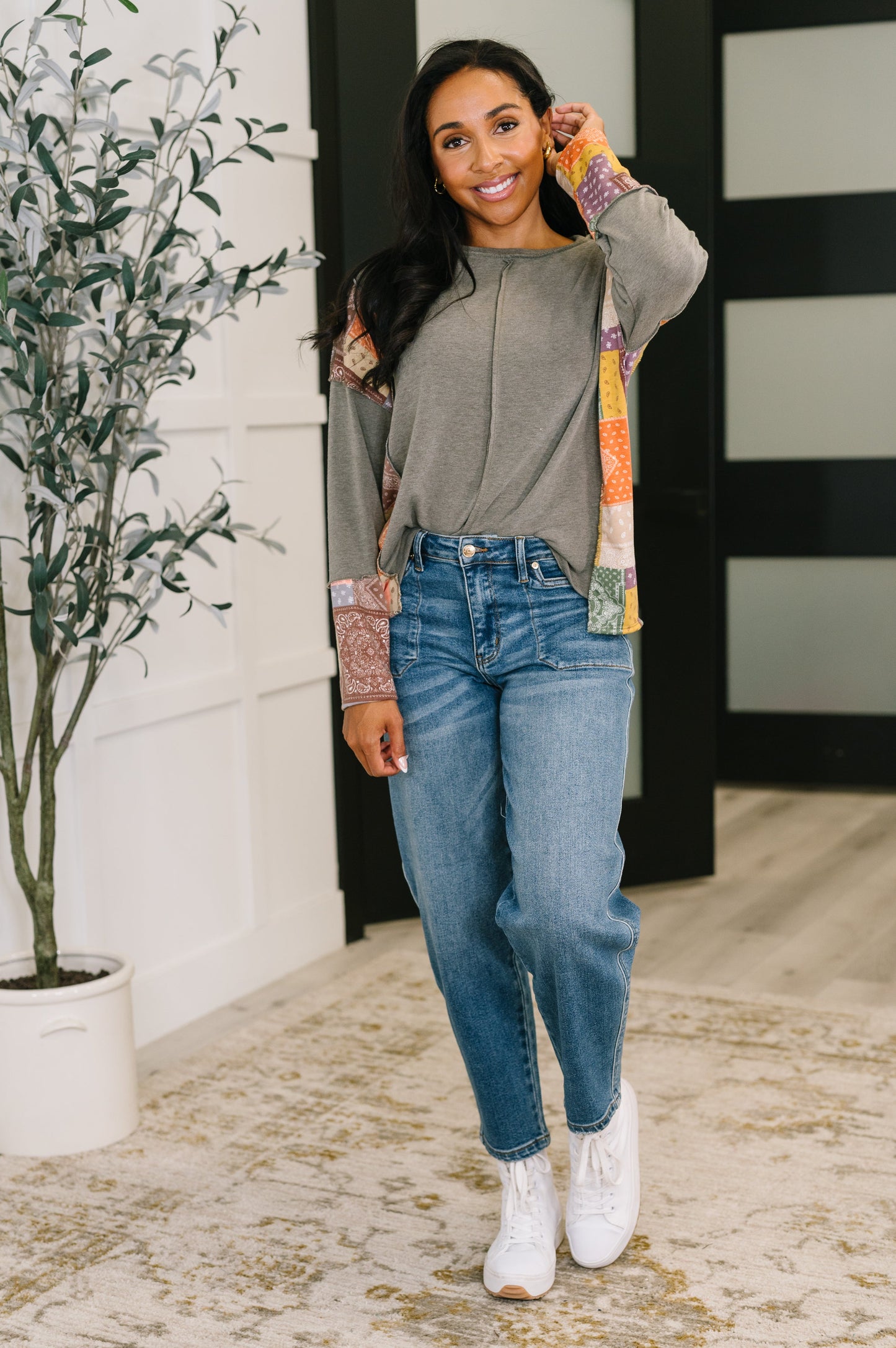 Sweet as Pie Color Block Relaxed Long Sleeve Top