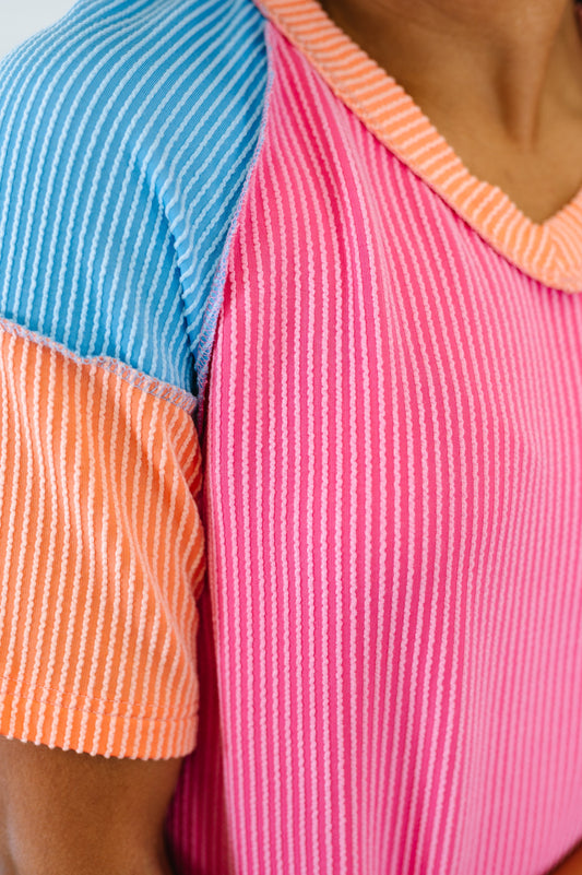 Textured Tones Color Block Top