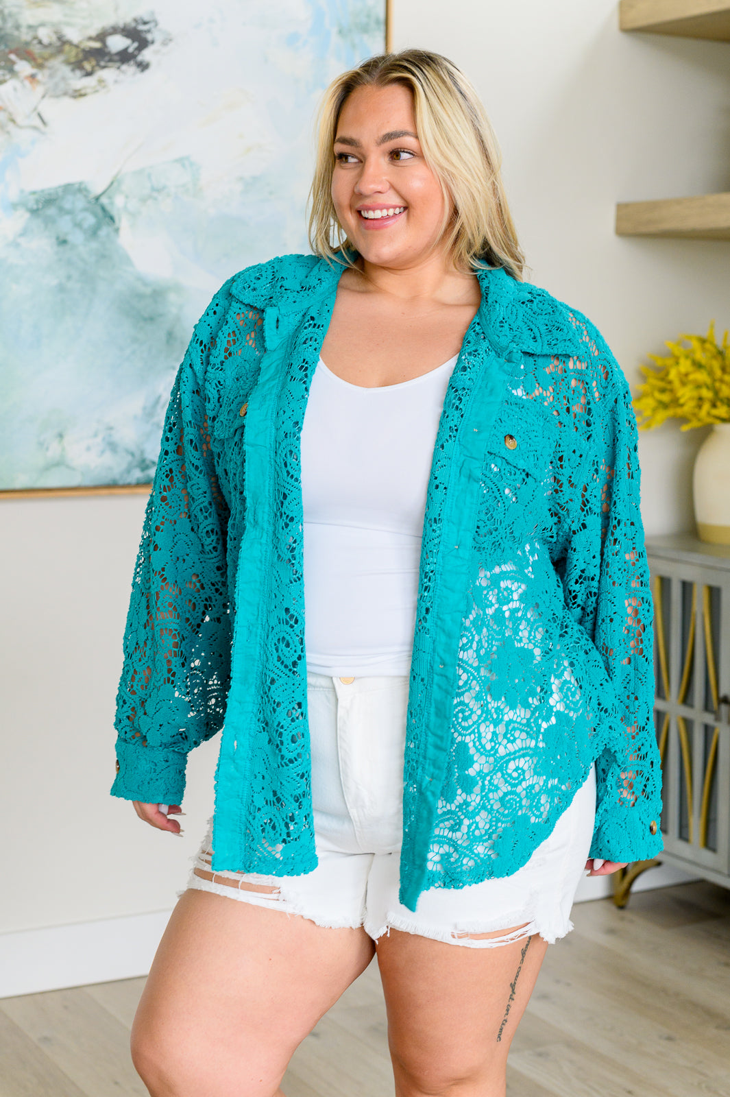 Topped with Lace Button Down Top