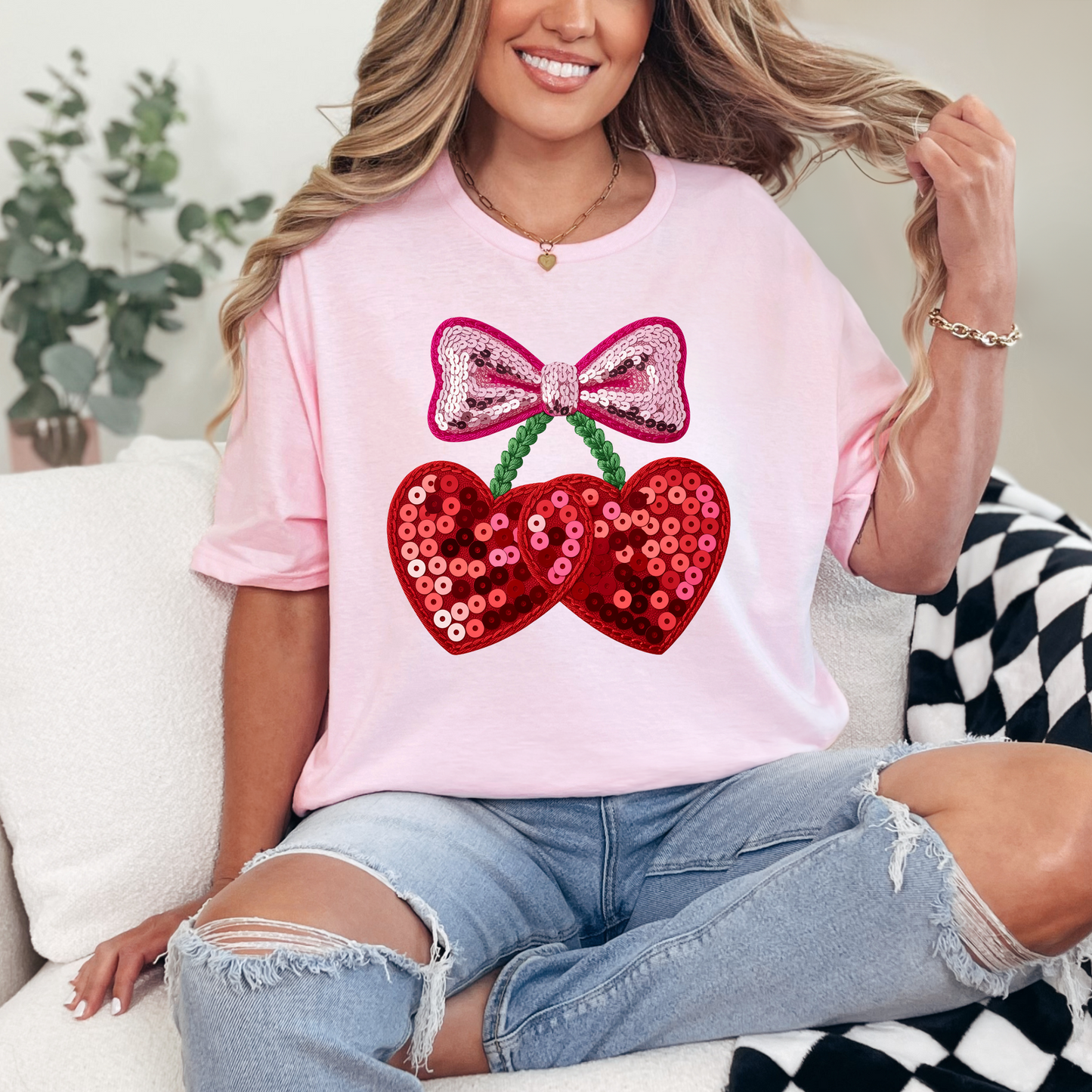 Valentines Day Cherry Graphic Tee and Sweatshirt