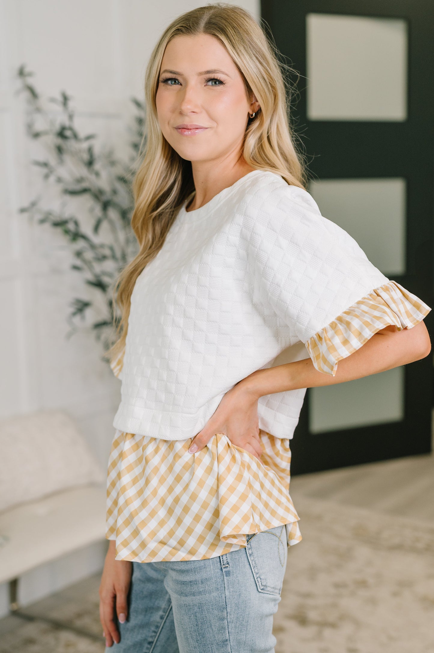 Welcome Me Home Gingham Print Top