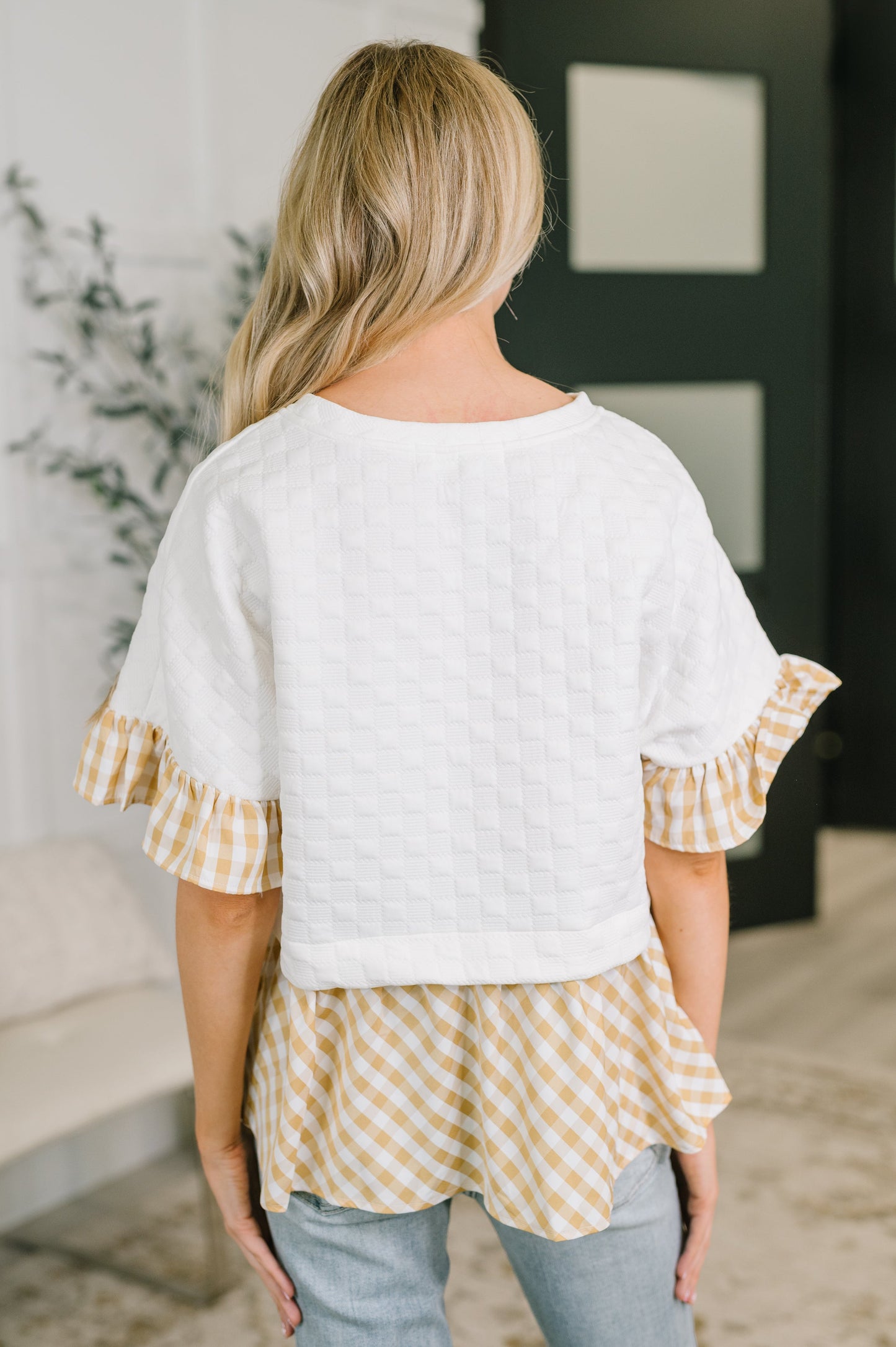 Welcome Me Home Gingham Print Top
