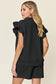 Texture Flounce Sleeve Top and Drawstring Shorts Set - 13 Colors