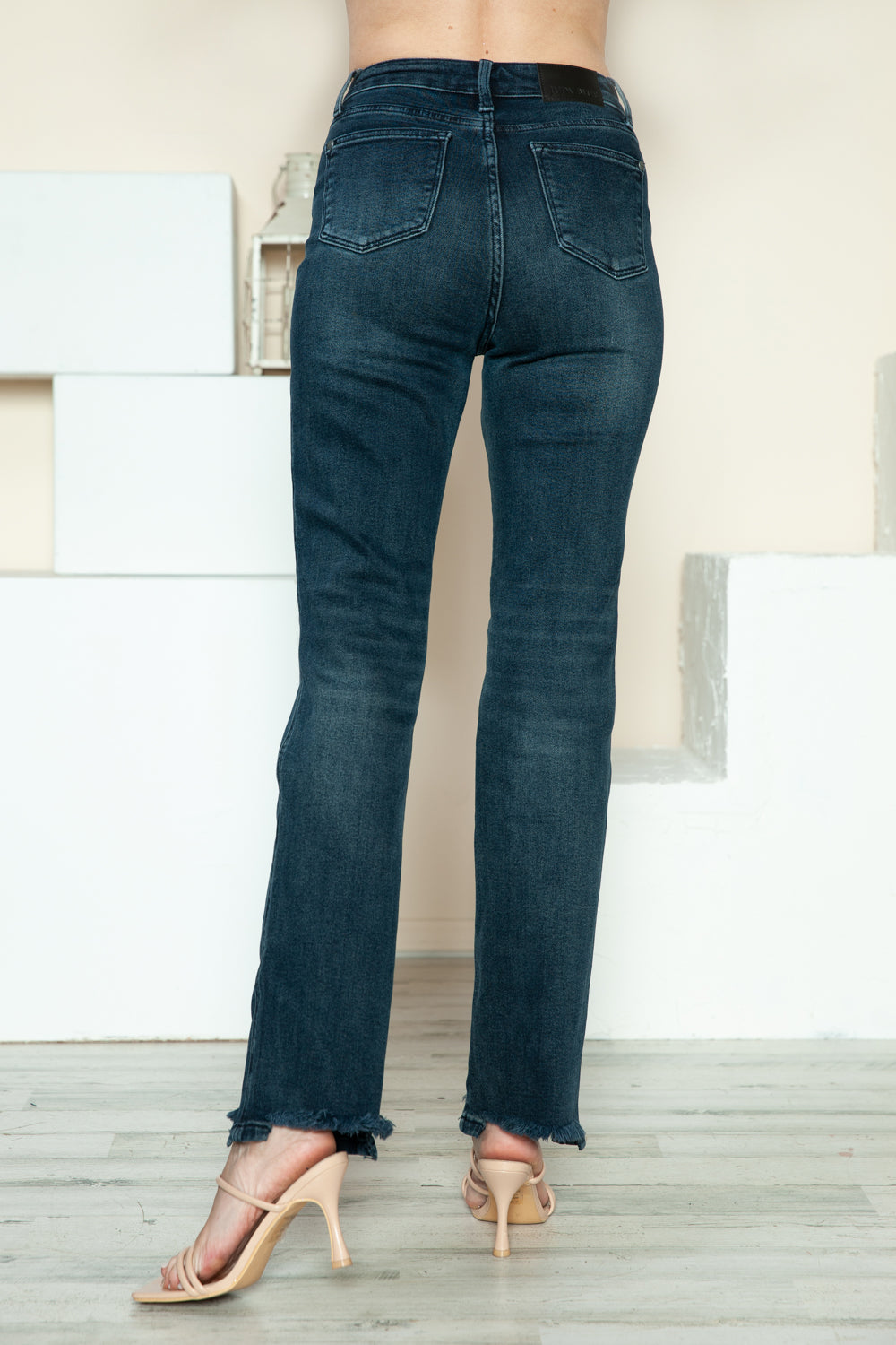 Judy Blue Button Fly Hem Destroy High Rise Straight Jeans