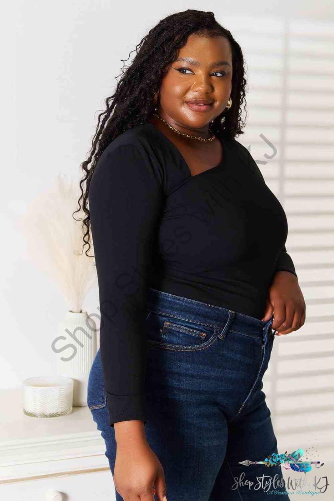 Basic Bae Asymmetrical Neck Long Sleeve Top