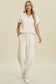 Collared Neck Short Sleeve Top and Pants Set - 2 Colors