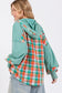 Plaid Print Mineral Washed Hoodie - Eucalyptus