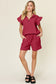 Texture Flounce Sleeve Top and Drawstring Shorts Set - 13 Colors